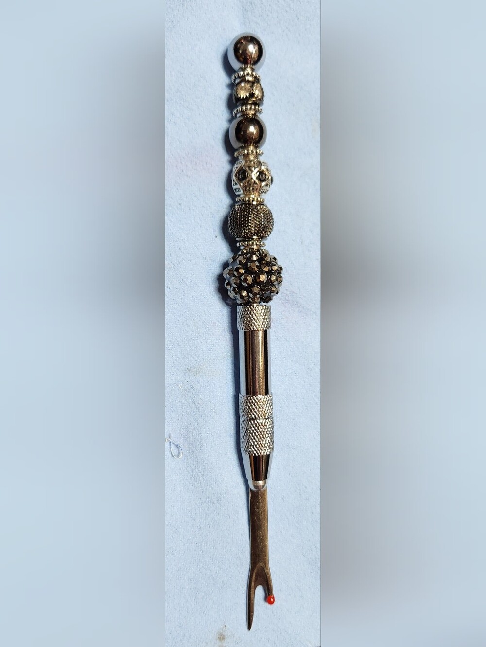 Gold Beaded Crochet/Knitting Pick with Decorative Handle